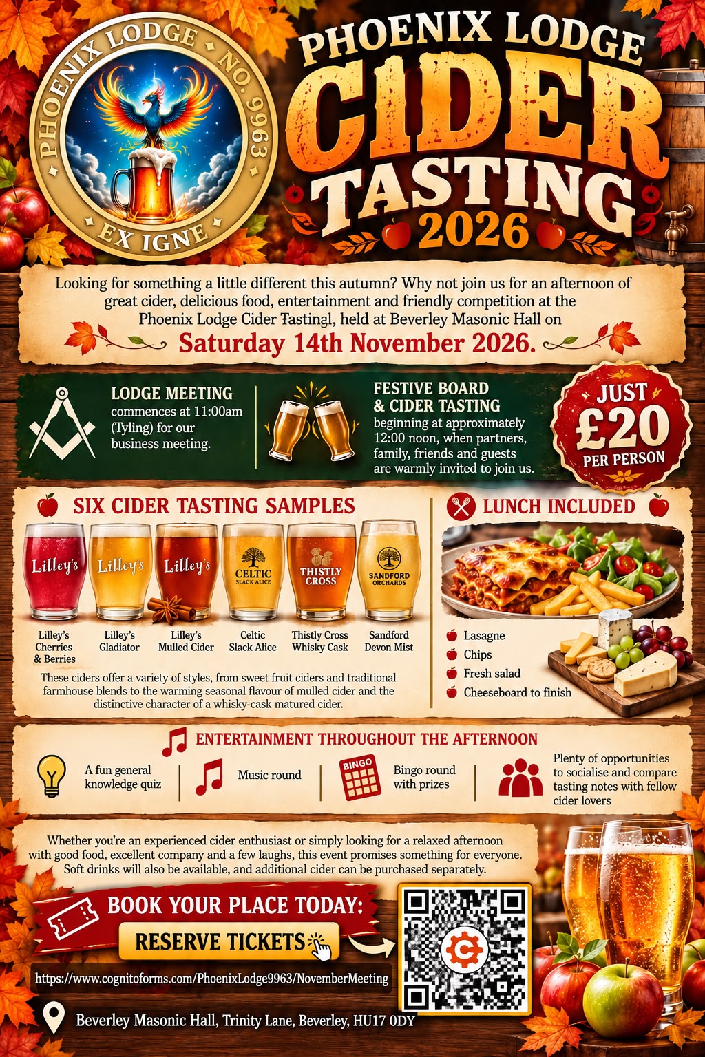 Phoenix Lodge Cider Tasting 2026 event poster